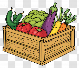 Vegetable Box - Wooden Crate With Fresh Vegetables Illustration Transparent PNG