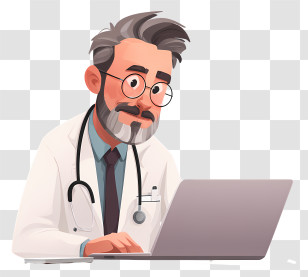 Doctor Working On Laptop - Cartoon Doctor With Laptop Transparent PNG