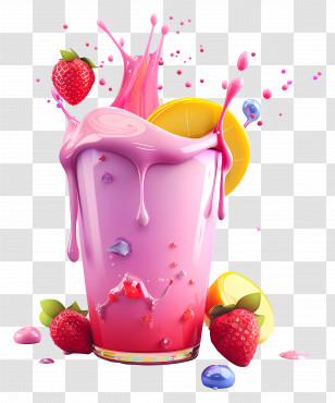 Smoothie - Refreshing Pink Smoothie Splash With Fruit Transparent PNG