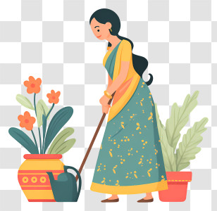 Mother Cleaning Home - Woman Watering Plants In Garden Transparent PNG