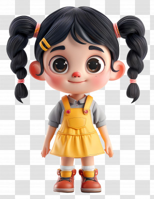 Cartoon Little Girl - Cute Cartoon Girl With Yellow Dress And Pigtails Transparent PNG