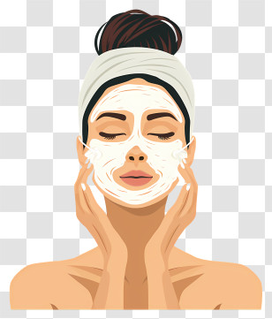 Woman Applying Mask - Illustration Of A Woman Applying Skincare Face Mask Transparent PNG