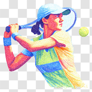 Woman Holding Racket - Colorful Tennis Player Illustration Transparent PNG