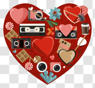 Cartoon - Heart Collage With Romantic Elements Transparent PNG