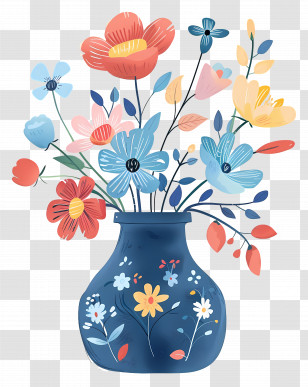 Blue Vase - Vibrant Flower Vase With Colorful Blooms Transparent PNG