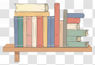 Books On Shelf - Colorful Books On Wooden Shelf Transparent PNG