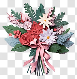 Pastel Christmas Bouquet - Artistic Paper Flower Bouquet With Ribbon Transparent PNG