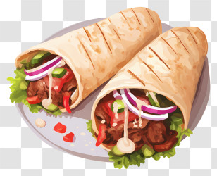 Fast Food - Delicious Shawarma Rolls On A Plate Transparent PNG