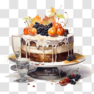 Thanksgiving Cake - Fruit Cake With Cherries And Blackberries Transparent PNG