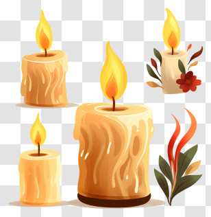 Burning Candles - Rustic Wax Candles With Flames Transparent PNG