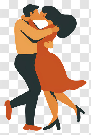 Couple Kiss - Artistic Kissing Couple Illustration Transparent PNG