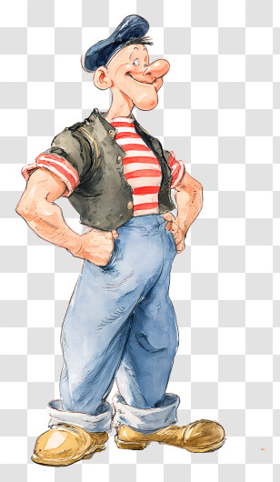 Watercolor Popeye - Cartoon Sailor In Striped Shirt Transparent PNG