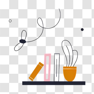 Home Decor - Minimalist Books And Plant On A Shelf Transparent PNG