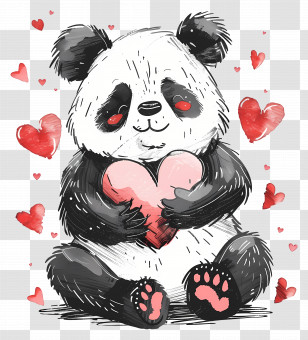 Panda - Adorable Panda Holding A Heart With Love Theme Transparent PNG