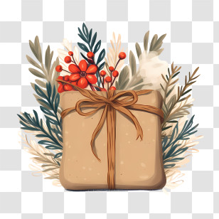Christmas Present - Beautifully Wrapped Gift Box With Decorations Transparent PNG