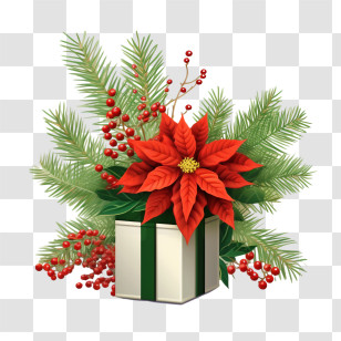 Christmas Craft - Festive Poinsettia In Holiday Gift Box Transparent PNG