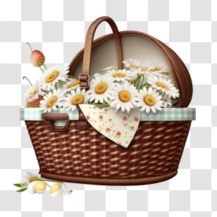 Summer Picnic Basket
 - Basket With Daisies And Fresh Strawberries Transparent PNG