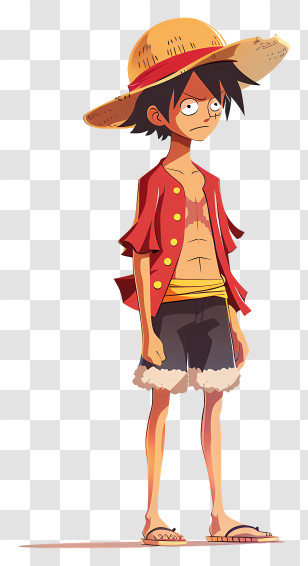 One Piece Luffy - Cartoon Character In Red Shirt And Straw Hat Transparent PNG