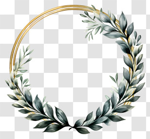 Sketch Round Frame - Decorative Olive Leaf Wreath Transparent PNG