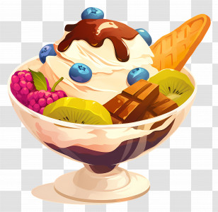 National Sundae Day - Dessert Ice Cream Sundae With Fruits And Toppings Transparent PNG