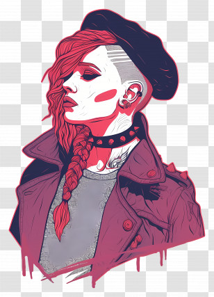 Punk Girl - Punk Style Person With Red Hair Transparent PNG