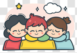 Sleepover Day - Three Happy Kids Cartoon Transparent PNG
