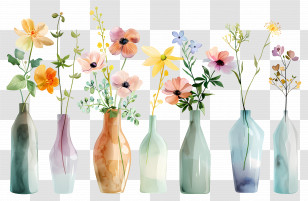 Flowers In Vase - Colorful Decorative Vases With Flowers Transparent PNG