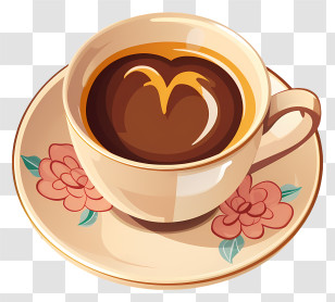 Coffee Cup - Floral Latte Art Cup With Saucer Transparent PNG