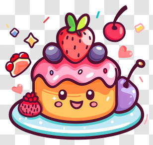 Kawaii - Cute Cartoon Cake With Berries Transparent PNG