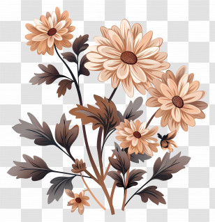 Chrysanthemum Flowers - Brown Flowers With Leaves Transparent PNG