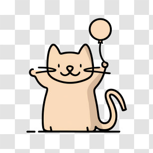 Hand Drawn Cat - Cartoon Cat Holding A Balloon Illustration Transparent PNG