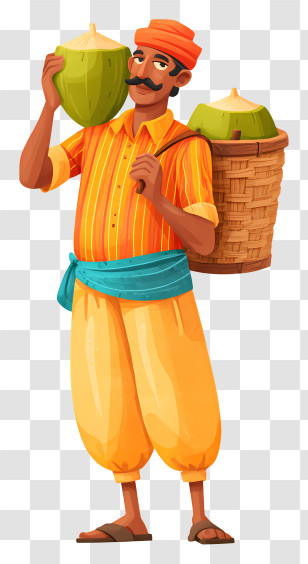 Indian Coconut Water Seller - Coconut Seller With Basket Transparent PNG