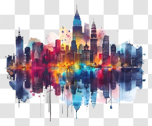 Bangkok Skyline - Watercolor Illustration Of City Skyline Transparent PNG