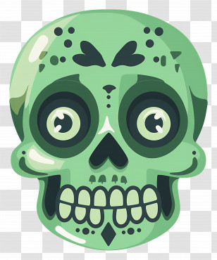 Halloween Skull - Green Sugar Skull For Day Of The Dead Celebration Transparent PNG