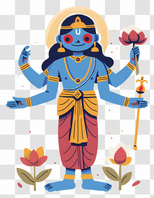 Vishnu - Blue Deity Illustration Holding Lotus Symbols Transparent PNG
