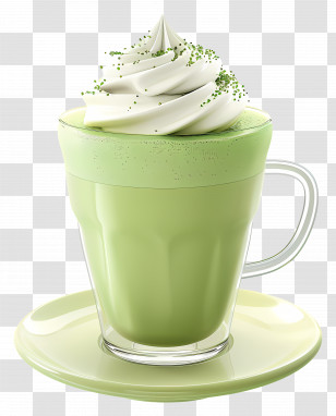 Matcha Latte - Green Matcha Latte With Whipped Cream In Glass Cup Transparent PNG