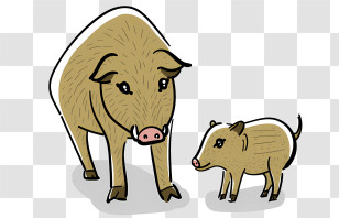 Cartoon - Mother Wild Boar And Piglet Illustration Transparent PNG