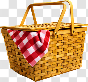 Picnic Basket - Picnic Basket With Red Checkered Cloth Transparent PNG