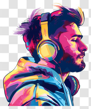 Listening To Music - Vibrant Illustration Of Man With Headphones Transparent PNG