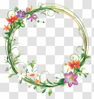 Wedding Circle Frame - Floral Wreath With Colorful Flowers Transparent PNG