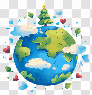 Planet Earth - Cartoon Earth With Whimsical Decorations Illustration Transparent PNG