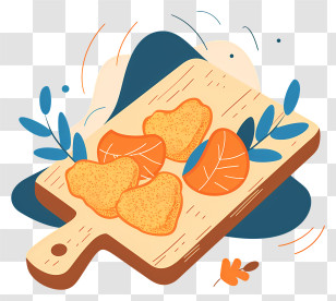 Chicken Nuggets - Illustration Of Chicken Nuggets On Wooden Board Transparent PNG