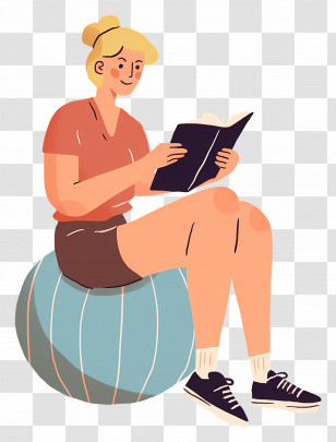 Sitting Girl - Woman Reading On Exercise Ball Transparent PNG