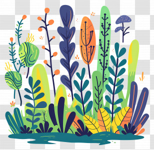 Grass Forest - Colorful Plants Illustration For Nature Design Transparent PNG