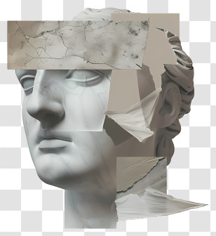 Collage Like Greek Head - Fragmented Marble Sculpture Transparent PNG