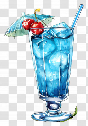 Blue Cocktail - Blue Cocktail With Umbrella And Cherry Decoration Transparent PNG