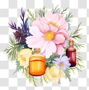 Watercolor Flower Essences Therapy - Floral Essential Oils Set Transparent PNG