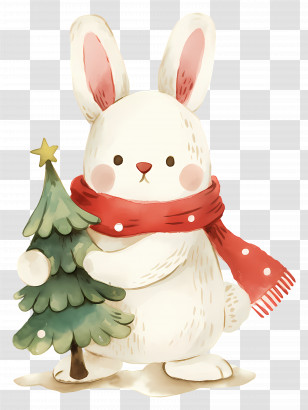 Christmas Rabbit - Adorable Bunny Holding A Christmas Tree Transparent PNG