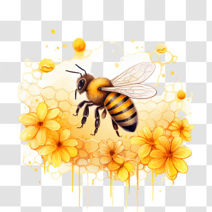 World Honey Bee Day - Bee And Flowers Illustration Transparent PNG
