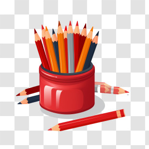 Crayon - Colored Pencils In Red Holder Transparent PNG
